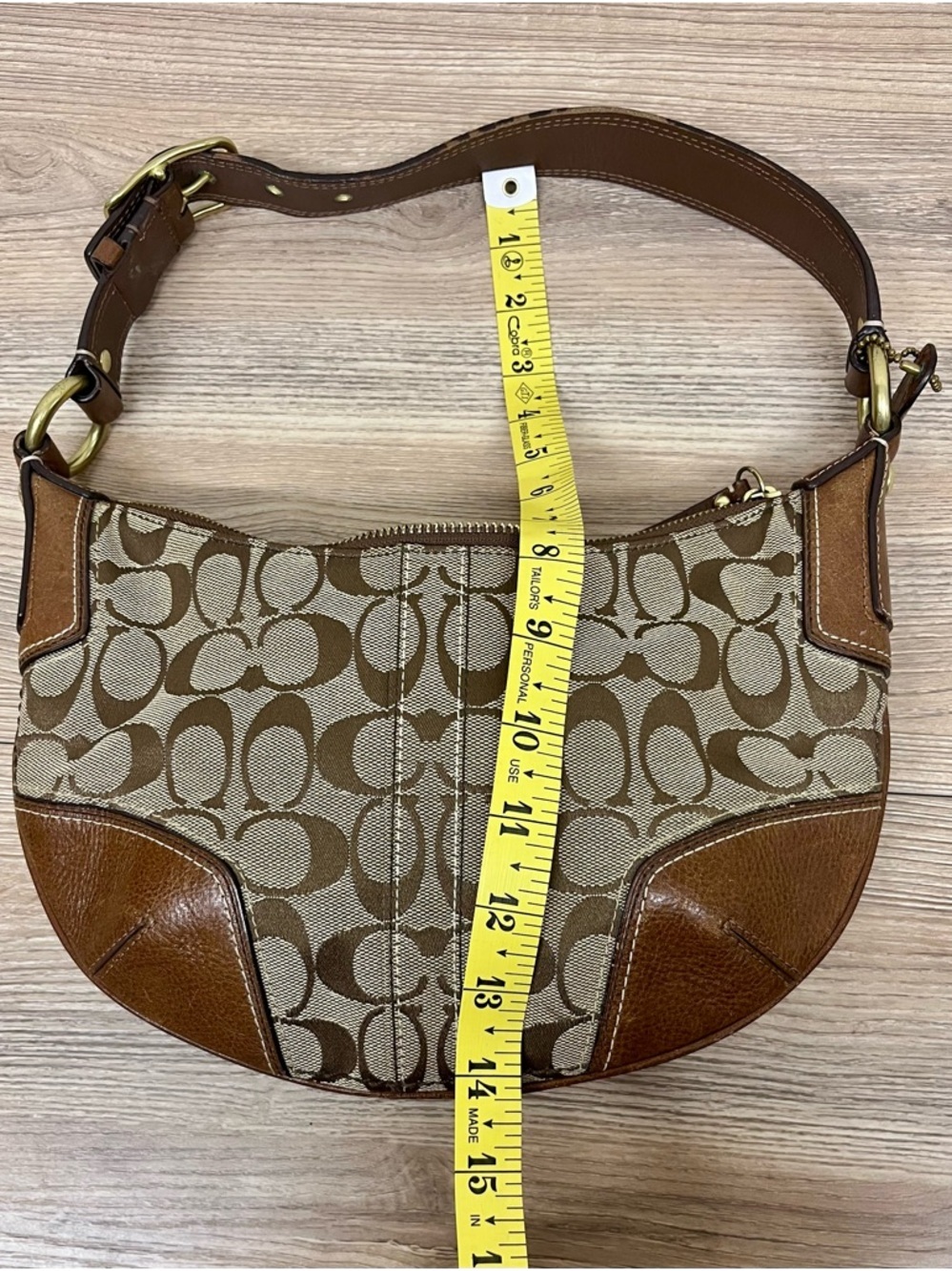 Coach Signature Hobo Bleecker Shoulder Bag Tan Brown Canvas Leather Trim - Picture 8 of 13